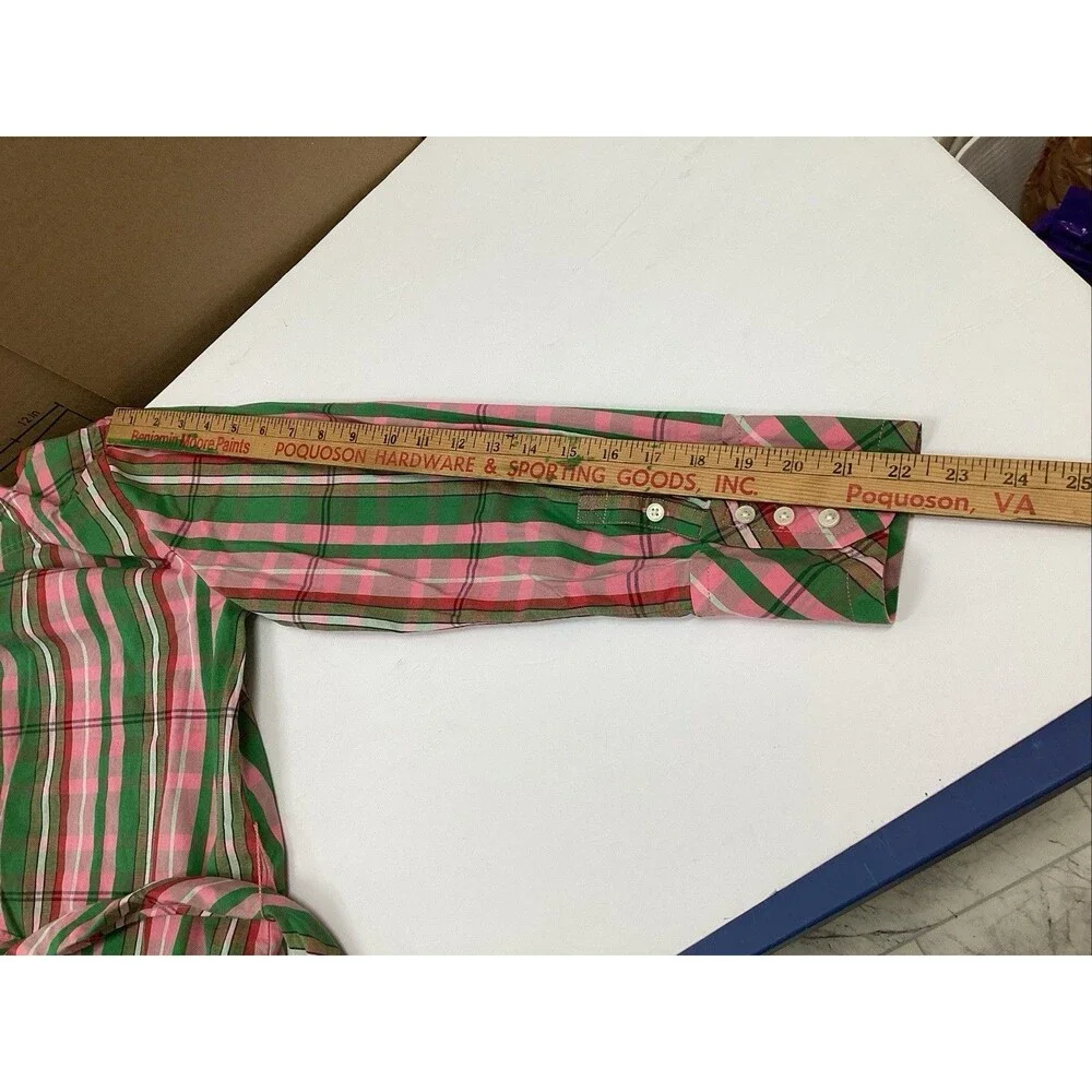 j crew tie waist poplin shirt dress sz 6 stretch cotton pink/green plaid